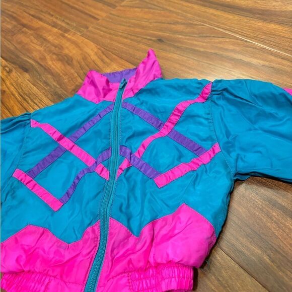 Baby Paris Vintage Teal Pink Purple Windbreaker Zip Up Lightweight Jacket - Picture 2 of 4